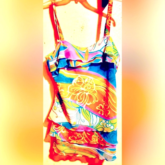 Floral Top w/ Ruffles, Vibrant Colors, Adjustable Straps, 8 - Picture 5 of 5
